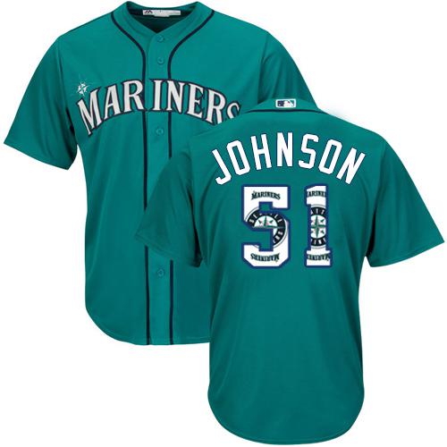Mariners #51 Randy Johnson Green Team Logo Fashion Stitched MLB Jersey - Click Image to Close